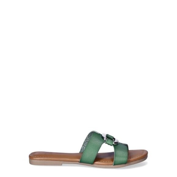 New Women's Embellished Slide Sandals Green - Picture 2 of 4